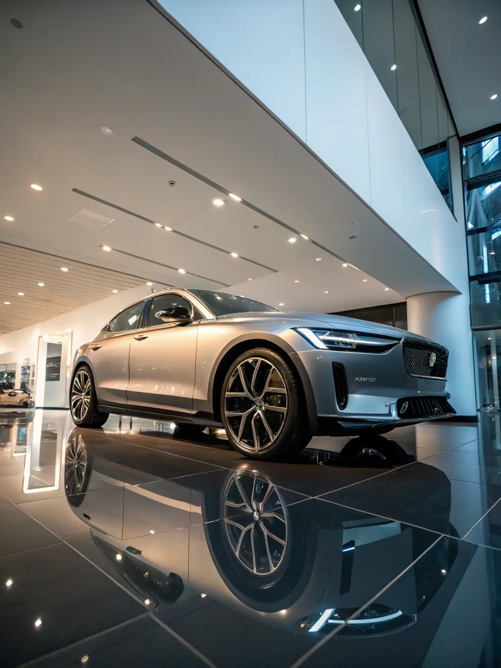 A photo of a completed custom sports car undergoing final inspection, with a team of engineers and designers reviewing every detail at Fabrizio Custom Cars.