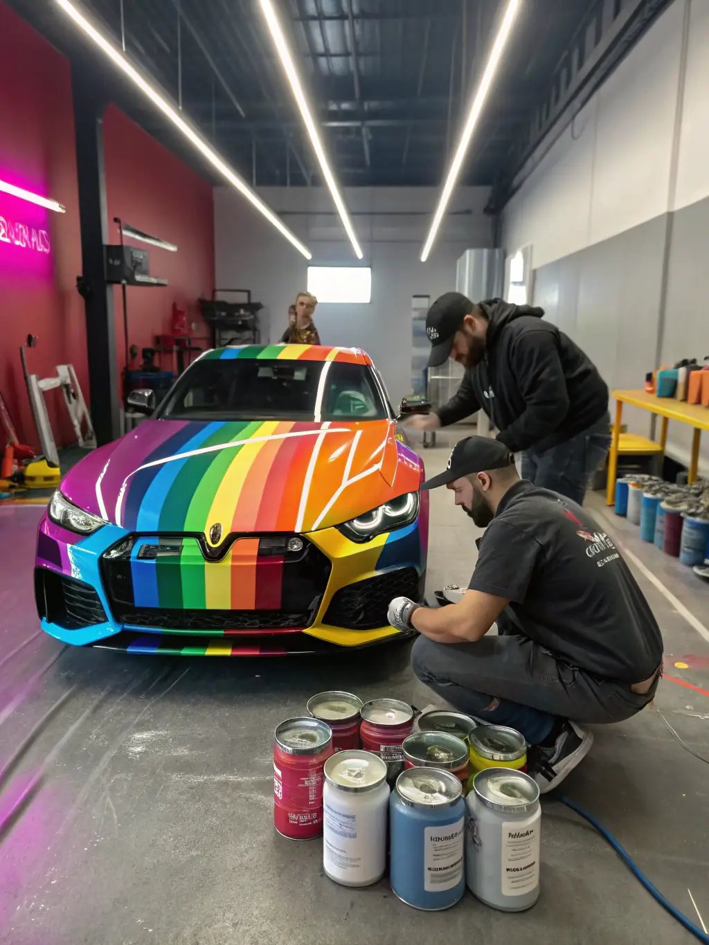 A photograph showcasing the clay modeling process, with skilled artisans shaping a car's form, highlighting the hands-on approach at Fabrizio Custom Cars.
